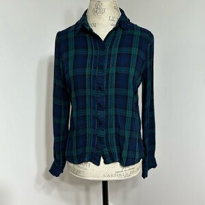 Navy and Green Plaid Long sleeve button-down. Miss Selfridge, Women’s Size 8